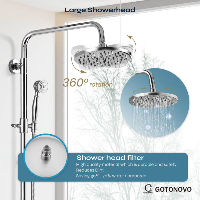 gotonovo Exposed Shower Set 8inch Top Shower Double Knobs cross Handle with Tub Spout Triple Function Shower Fixture System Set