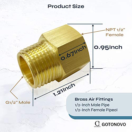 NPT 1/2 Female Thread to 1/2 Inch Male Thread Pipe Fitting Converter Adapter Solid Brass 2 Pack