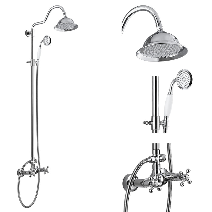 Gotonovo blootgesteld douchesysteem met telefoonvorm handsproeier wandmontage 8 inch ronde douchekop dubbele kruishandgrepen doucheset met dubbele functie