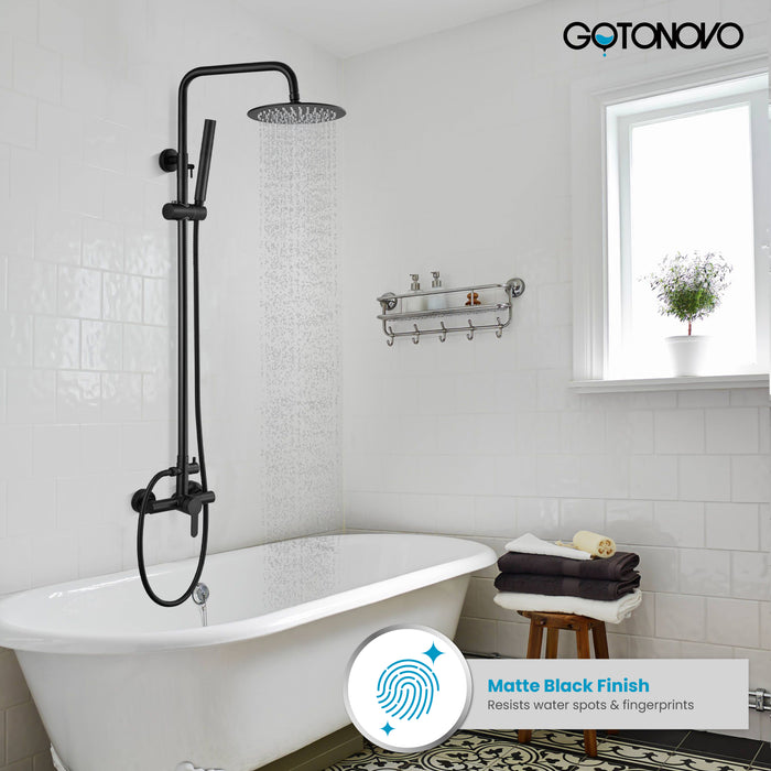 Gotonovo Exposed Shower System 304 Stainless Steel Shower Head with 2 in 1 Cylinder Handheld Spray 2 Function Wall Mount Single Handle