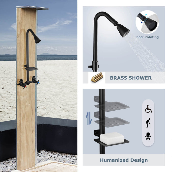 gotonovo Outdoor Shower Faucet Set Double Cross Handles Exposed Shower System Rainfall Shower Head Wall Mount Shower Fixture Kit Brass Mix Valve