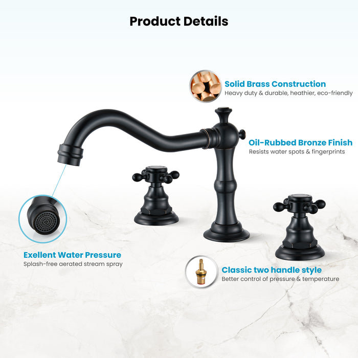 Gotonovo Victorian Widespread Three Holes Deck Mounted Bathroom Sink Faucet with Pop Up Drain with Overflow