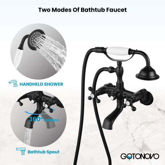 Gotonovo Clawfoot badkuipkraan wandmontage met adapter, verstelbare zwenkarmen 
