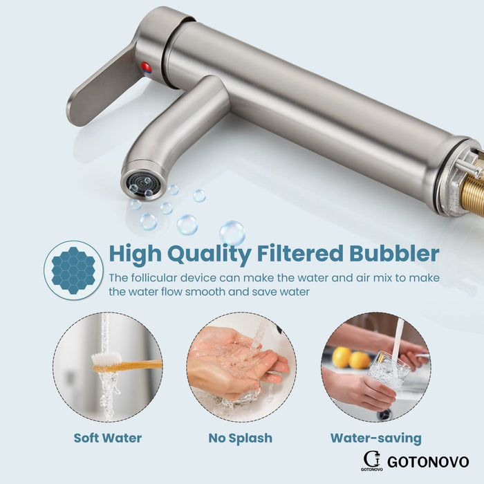 gotonovo Bathroom Vessel Sink Faucet Single Handle Lavatory Vanity Deck Mount Sink Tap with Pop Up Drain( Tall Type& Short Type)