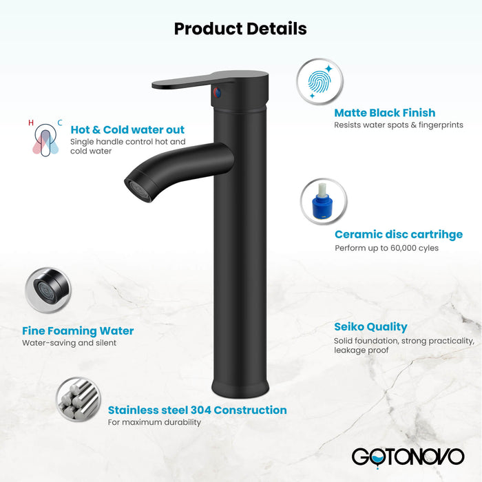 gotonovo Bathroom Vessel Sink Faucet Single Handle Lavatory Vanity Mixer Tap Tall Spout Single Hole