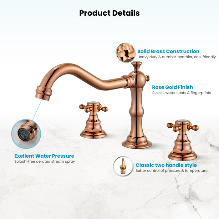 Gotonovo Victorian Widespread Three Holes Deck Mounted Bathroom Sink Faucet with Pop Up Drain with Overflow