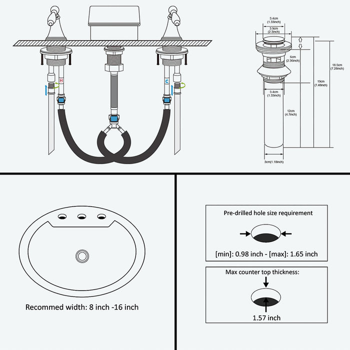 gotonovo Bathroom Widespread Sink Faucet Waterfall Spout 8 16 Inch Dual Handles Three Holes Deck Mount Pop Up Drain with Overflow Bathtub Basin Mixer Tap Commercial