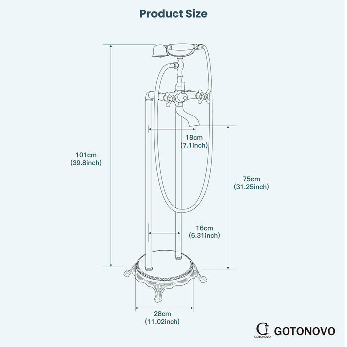 gotonovo Freestanding Bathtub Faucet Floor Mount Tub Filler Double Cross Knobs Bathroom Mixing Tap with Handheld Shower Telephone Shape