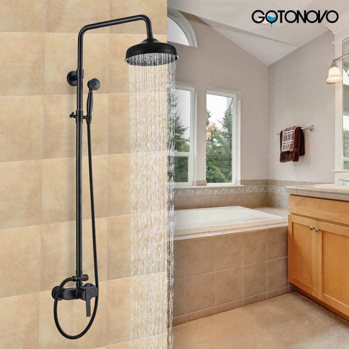 gotonovo Shower Fixture Exposed Pipe Shower System Brass 8 Inch Dual Functions Rainfall Overhead with Handheld Spray Solid Copper Diverter Bathroom Shower Faucet Combo Unit Set