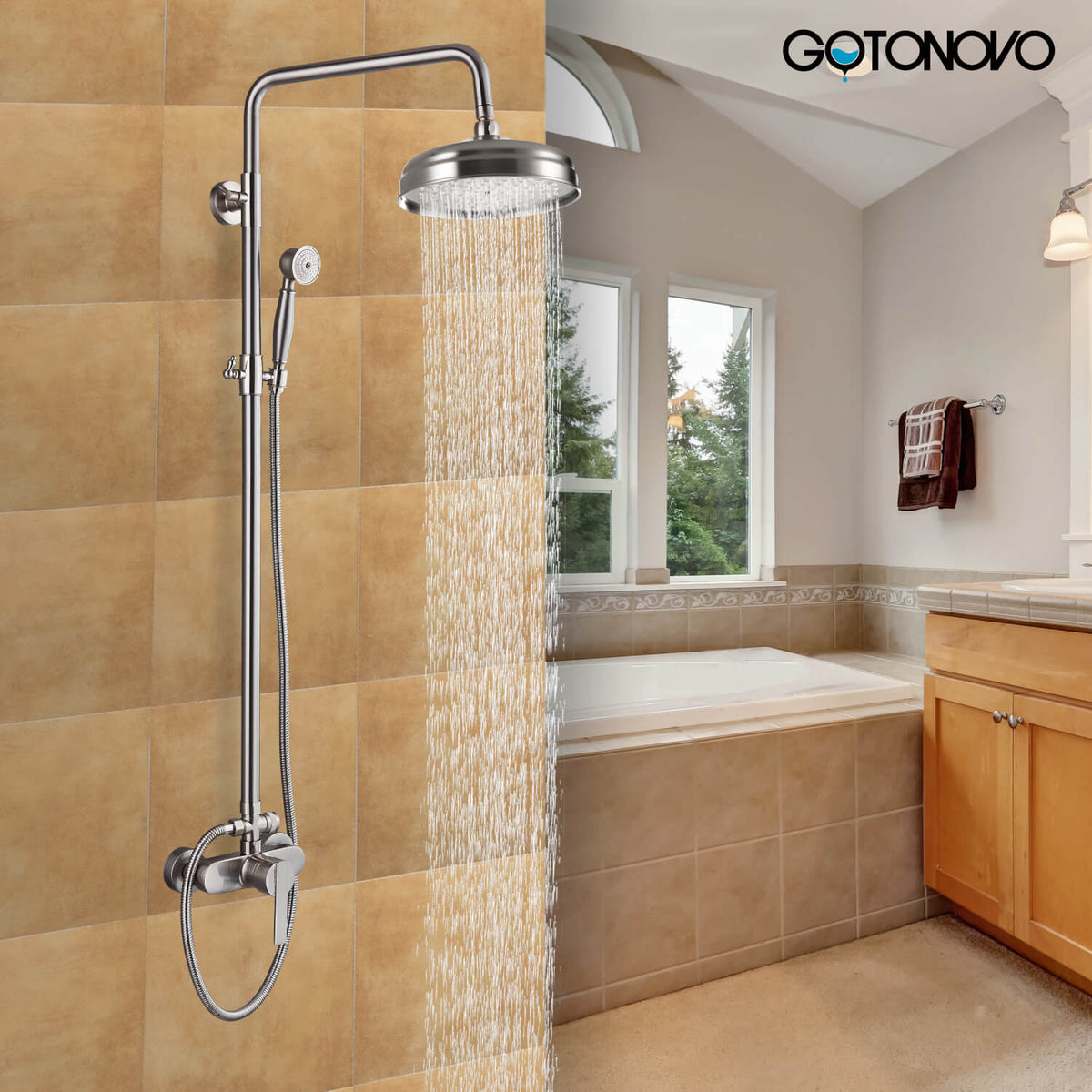 gotonovo Shower Fixture Exposed Pipe Shower System Brass 8 