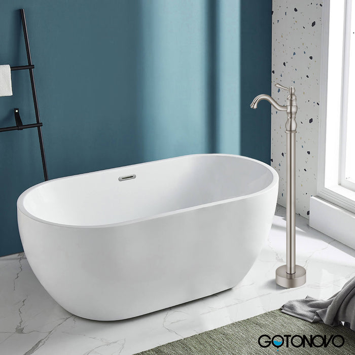Gotonovo Brushed Nickel Freestanding Bathtub Faucet Swivel Spout Single Handle Floor Mount Tub Filler Bathtub Mixer Tap