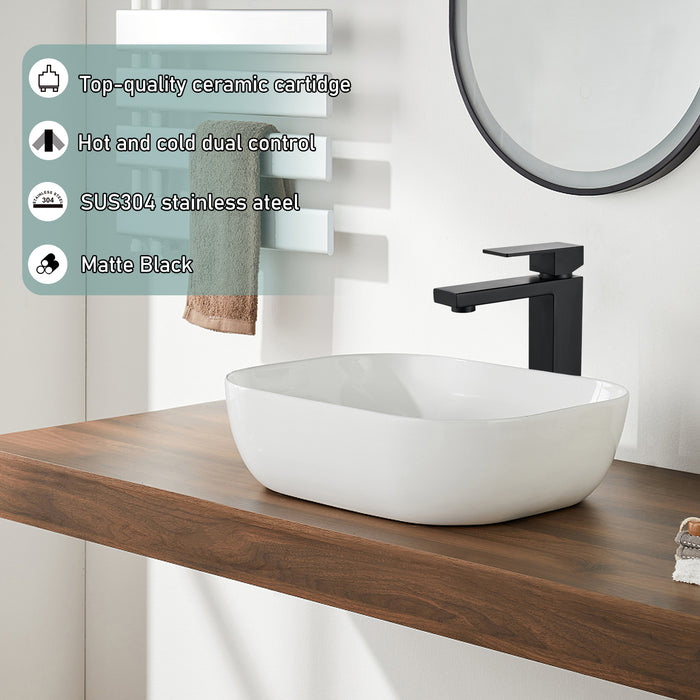SUS304 Stainless Steel Bathroom Sink Faucet Tall Body Vessel Bowl Tap Single Handle 1 Hole Lavatory Vanity Mixer Bar Tap Tall Spout Deck Mount