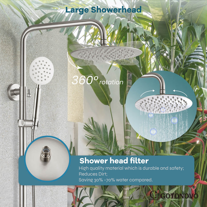 gotonovo Outdoor Shower System Set 8 inch Shower Head Single Handle High Pressure Hand Spray Wall Mount Dual Function Rainfall Shower Fixture