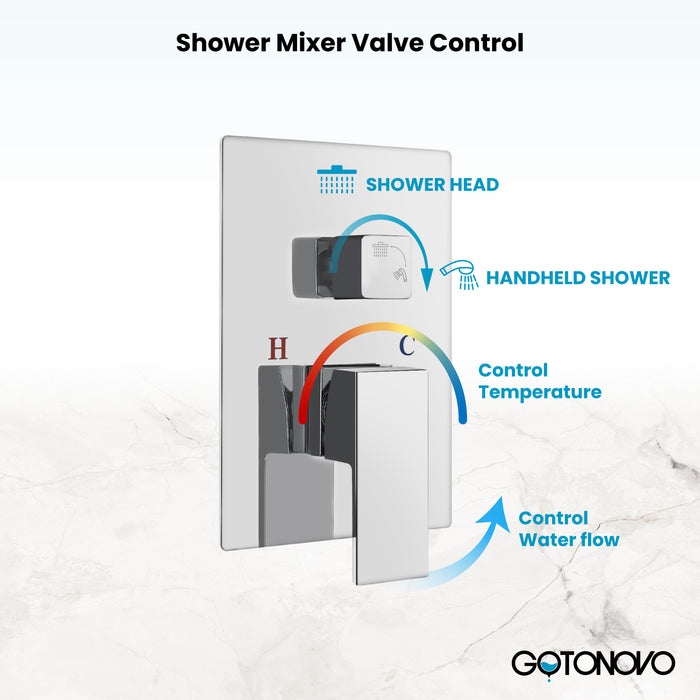 gotonovo Rain Shower Combo Set Wall Mounted  2-Function Rainfall Shower Head With Handheld Spray Rough-in Valve Body and Trim Included