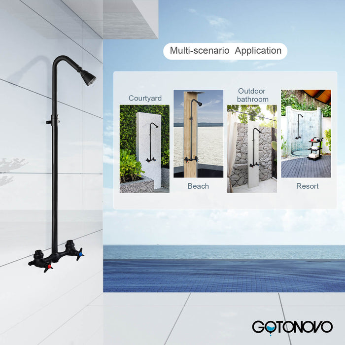 gotonovo Outdoor Shower Faucet Set Double Cross Handles Exposed Shower System Rainfall Shower Head Wall Mount Shower Fixture Kit Brass Mix Valve