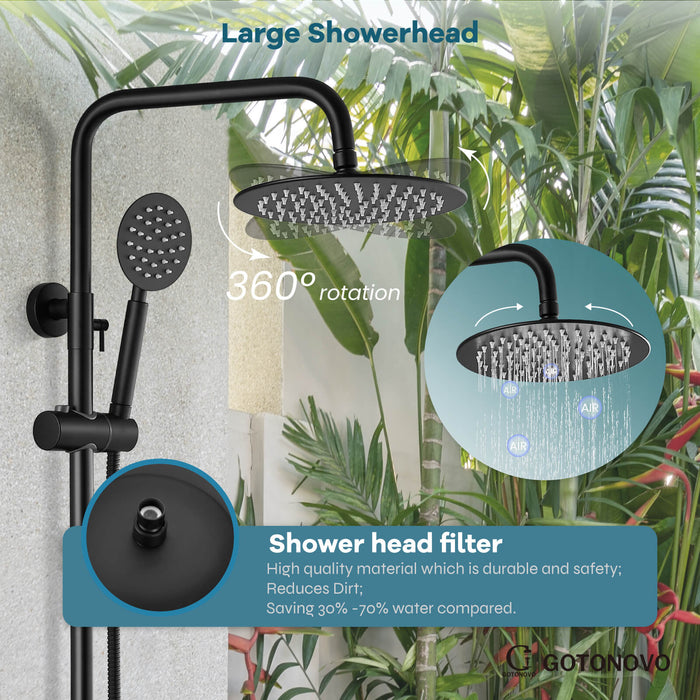 gotonovo Outdoor Shower System Set 8 inch Shower Head Single Handle High Pressure Hand Spray Wall Mount Dual Function Rainfall Shower Fixture