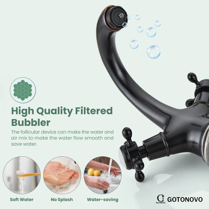 gotonovo Bathroom Sink Faucet with Pop up Drain with Overflow Double Cross Handle Single Hole Deck Mount Vanity Basin Cold Hot Lavatory Mixer Tap