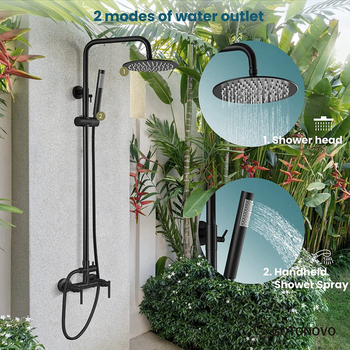 gotonovo Outdoor Shower Fixtures System Combo Set Rainfall Lever Handle High Pressure Hand Spray Wall Mount 2 Dual Function SUS304