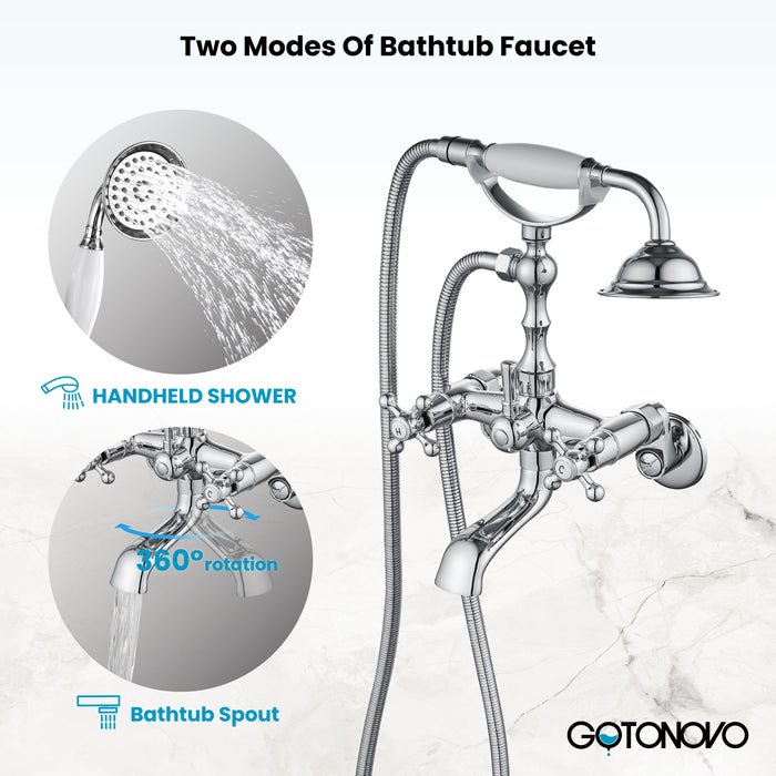 Gotonovo Clawfoot Bathtub Faucet Wall Mount with Adapter Adjustable Swing Arms