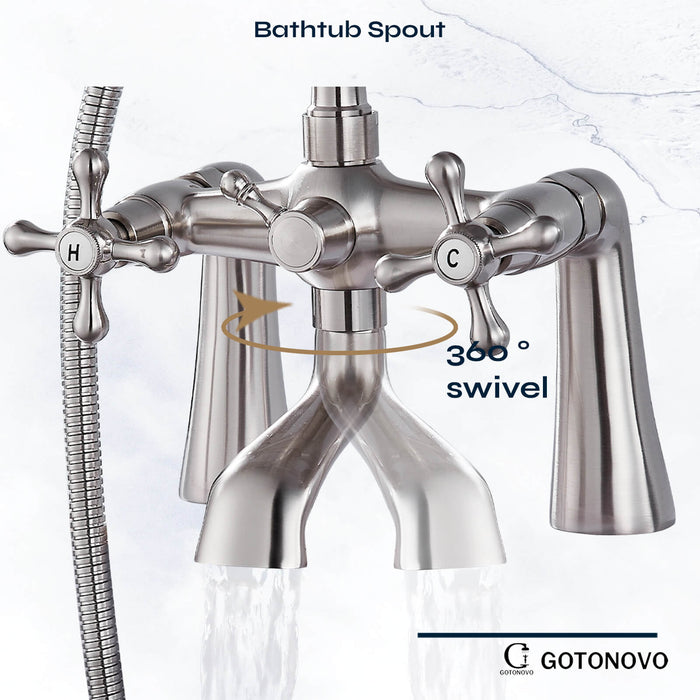 gotonovo Deck Mount Tub Bathtub Faucet Clawfoot with Handheld Shower 6 Inch Telephone Shaped Sprayer Showerheld Double Cross Handle