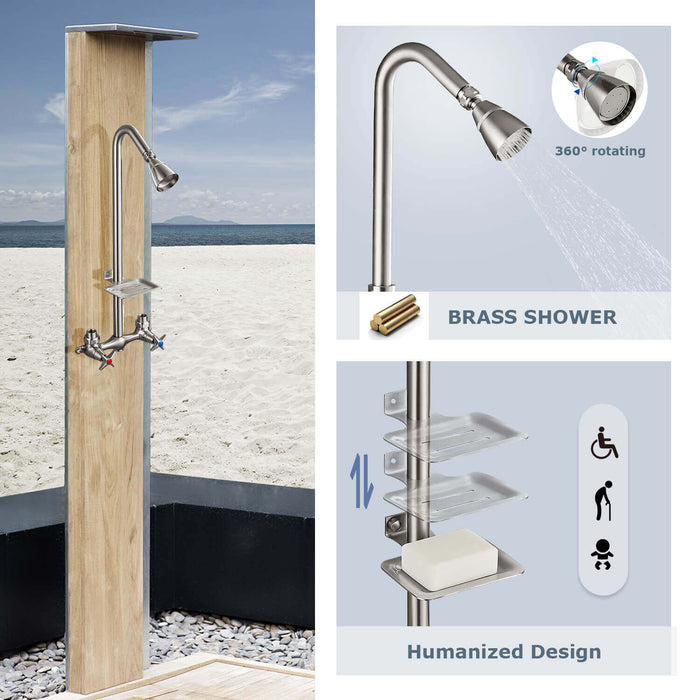 gotonovo Outdoor Shower Faucet Set Double Cross Handles Exposed Shower System Rainfall Shower Head Wall Mount Shower Fixture Kit Brass Mix Valve