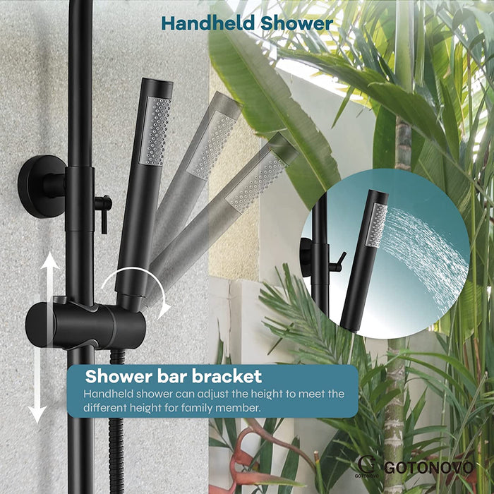 gotonovo Outdoor Shower Faucet SUS304 Shower Fixture System Combo Set Double Cross Handle Rainfall Shower Head High Pressure Hand Spray Wall Mount 2 Function 8 inch