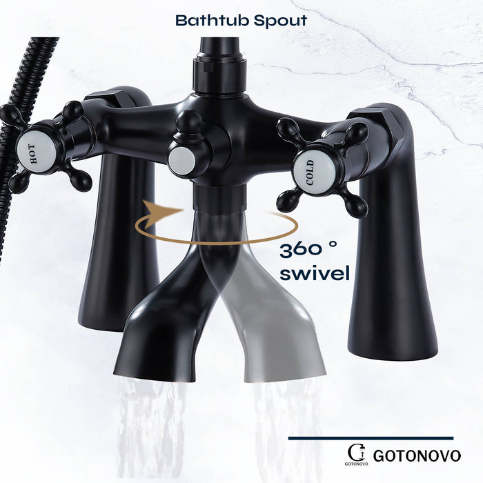 Tub Bathtub Clawfoot Faucet Deck Mount with Handheld Shower Telephone Shaped Sprayer Showerheld Double Cross Handle
