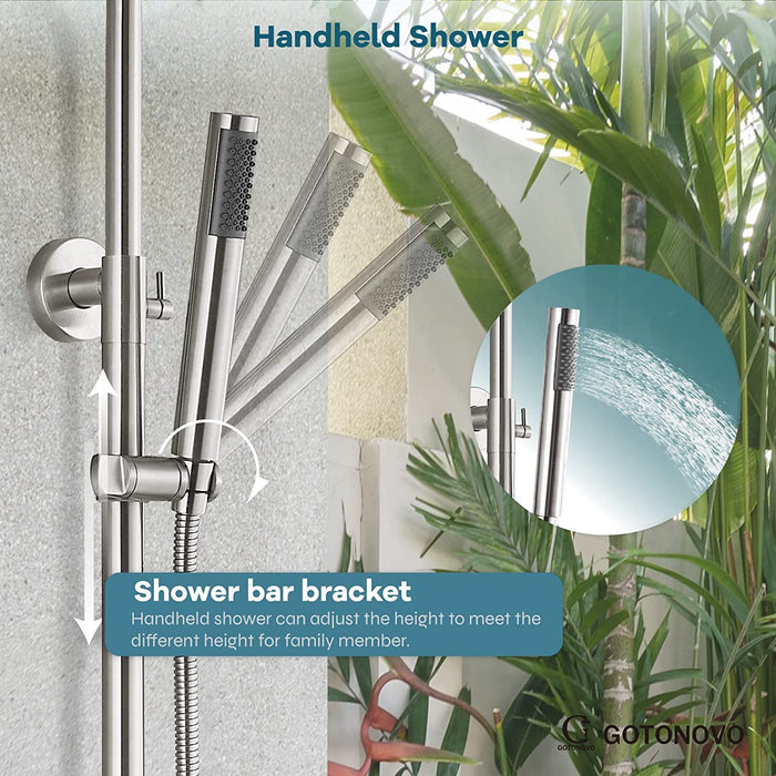 gotonovo buitendouchekraan SUS304 douchearmatuur comboset dubbele kruishandgreep regendouche hogedruk handsproeier wandmontage 2 functies 8 inch