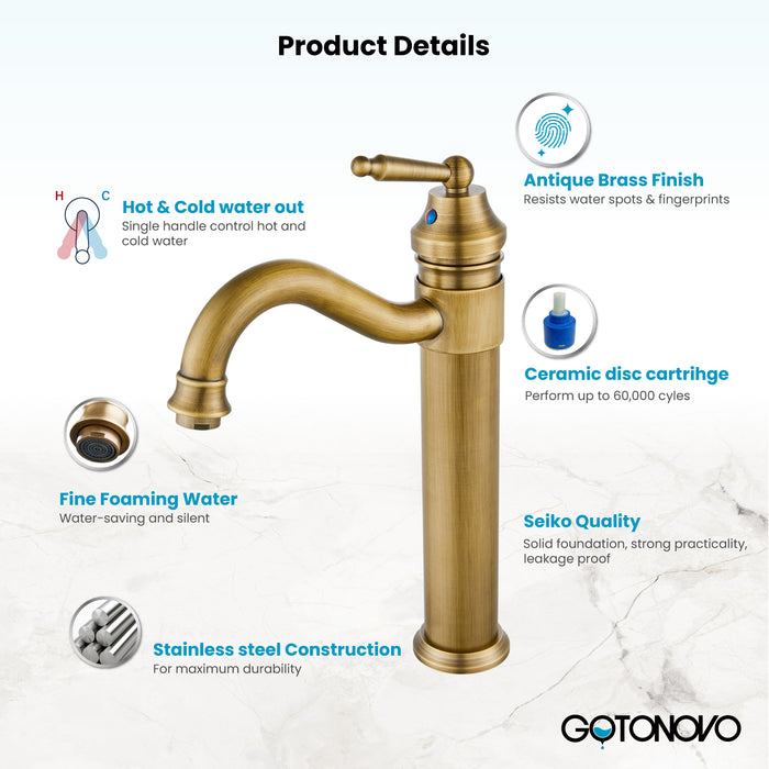 Brass Single Handle Bathroom Sink Faucet Brushed Brass Long Reach Bathroom Faucet Mixer Tap Brushed Brass Pop Up Drain Without Overflow Included Hot and Cold Water