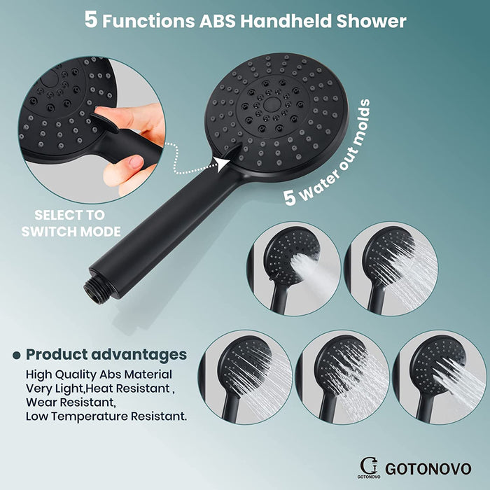 8 Inch Shower System with Slide Bar Round Shower Head Matte Black Rainfall Wall Mounted Shower Faucet Set for Bathroom with ABS Handheld Shower Rough-in Valve Shower Trim Kit