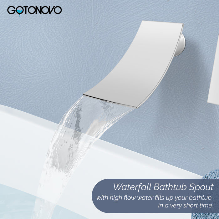 gotonovo Tub Filler Bathtub Faucet Wall Mount with Waterfall Tub Spout Single Handle Bathroom Mixer Tap Brass Rough-in Valve Included