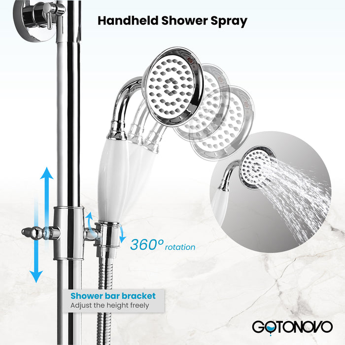 Gotonovo Antique Brass Shower System 8 Inch Rainfall Shower Head Handheld Spray Double Cross