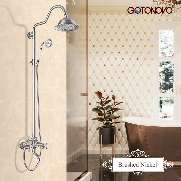 Bathroom Shower System Exposed Shower Faucet Set Shower Fixture Brass Wall Mounted Multifunction Handheld Spray 8 Inch Rainfall Shower Head Tub Spout Cross Double Handles 1 Mixer Tap