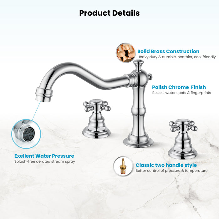 Gotonovo Victorian Widespread Three Holes Deck Mounted Bathroom Sink Faucet with Pop Up Drain with Overflow