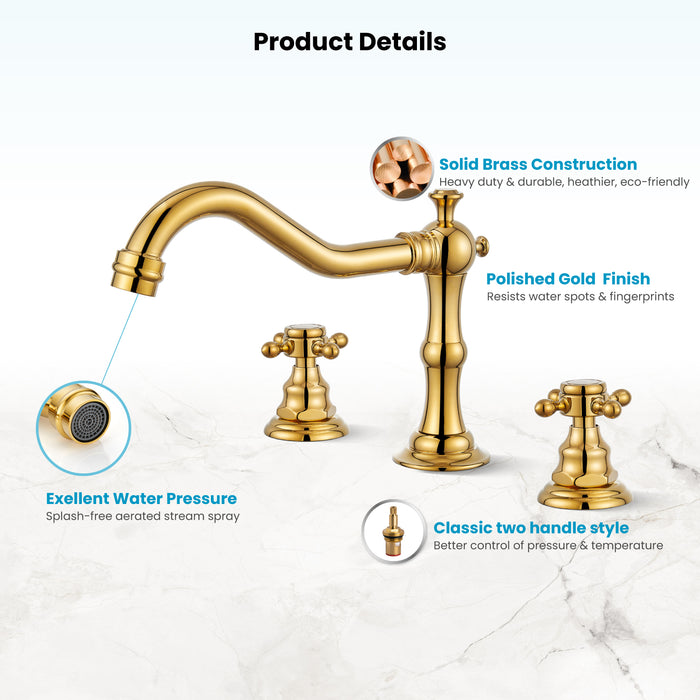 Gotonovo Victorian Widespread Three Holes Deck Mounted Bathroom Sink Faucet with Pop Up Drain with Overflow