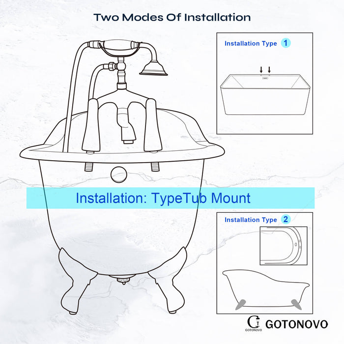 gotonovo Deck Mount Tub Bathtub Faucet Clawfoot with Handheld Shower 6 Inch Telephone Shaped Sprayer Showerheld Double Cross Handle