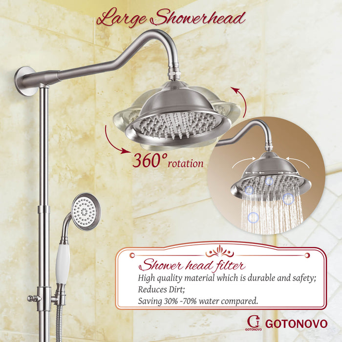 gotonovo Blootgestelde Douchekraan Systeem 8 inch Regendouche Dubbele Knoppen Kruisgreep Dubbele Functie Douchearmatuur Combo Unit Set 