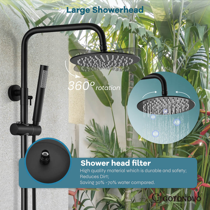 gotonovo Outdoor Shower System Set 8 inch Shower Head Single Handle High Pressure Hand Spray Wall Mount Dual Function Rainfall Shower Fixture