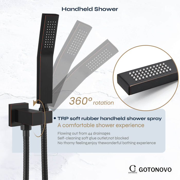 gotonovo Rainfall Shower System with Tub Spout Mixer Shower Combo Set 3 Function Wall Mounted Shower Head Handheld Shower Bathroom Luxury Rain Rough-in Valve Body and Trim Kit