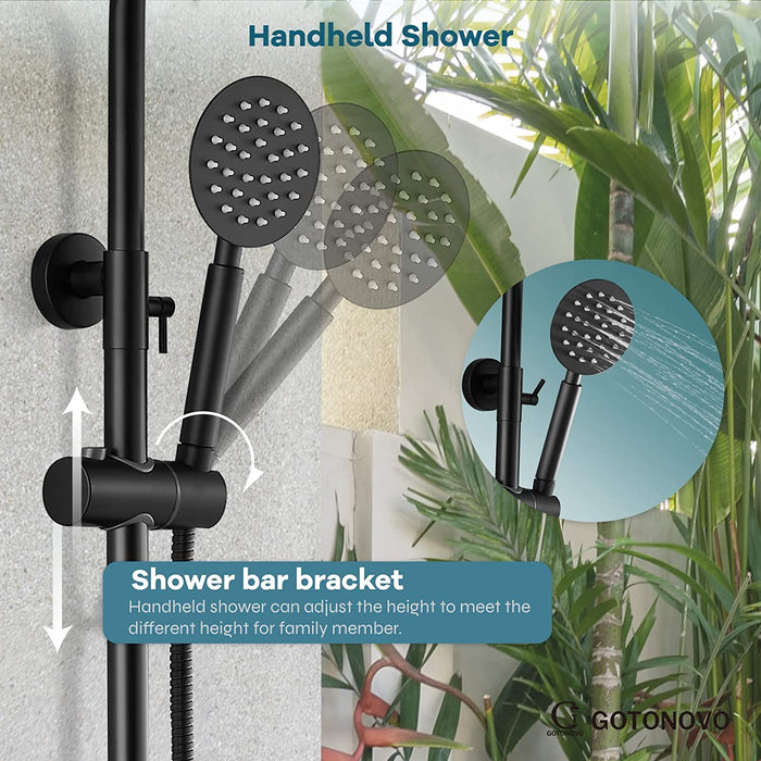 gotonovo SUS304 Outdoor Shower Fixture System Combo Faucet Set Double Cross Handle High Pressure Hand Spray Wall Mount 2 Dual Function Rainfall Shower Fixture