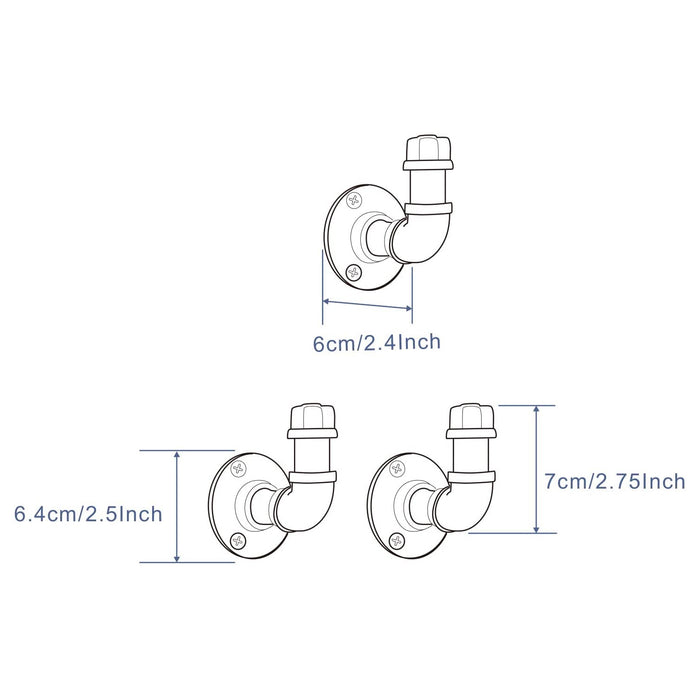 Gotonovo Wandmontage Rustieke Industriële Handdoek- en Robe Hook Set Handdoek Enkele Haak Kit Heavy Duty DIY Stijl Industriële Pijp Robe Hook Industriële Ijzeren Pijp Gegalvaniseerde Zwarte Afwerking