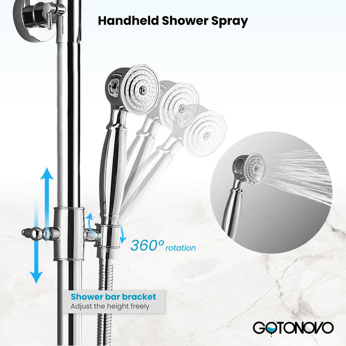 Gotonovo Exposed Shower System 8-inch Shower Head with Handheld Spray Dual Lever Handle Tub Spout Triple Function Bathroom Shower Fixture Wall Mount