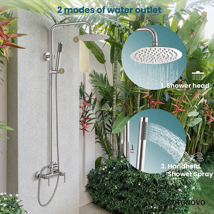 gotonovo Outdoor Shower Fixtures System Combo Set Rainfall Lever Handle High Pressure Hand Spray Wall Mount 2 Dual Function SUS304