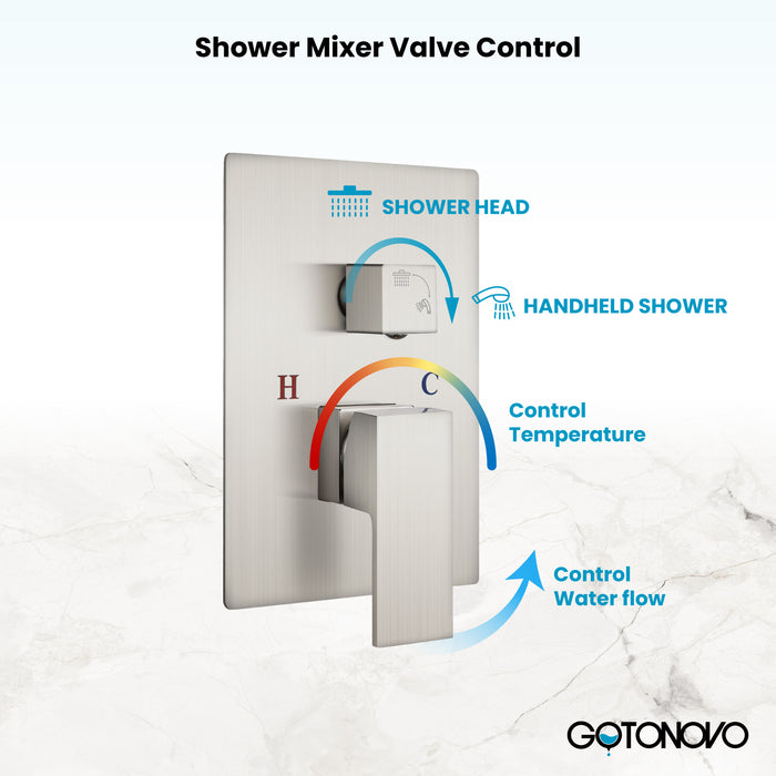 gotonovo Rain Shower Combo Set Wall Mounted  2-Function Rainfall Shower Head With Handheld Spray Rough-in Valve Body and Trim Included