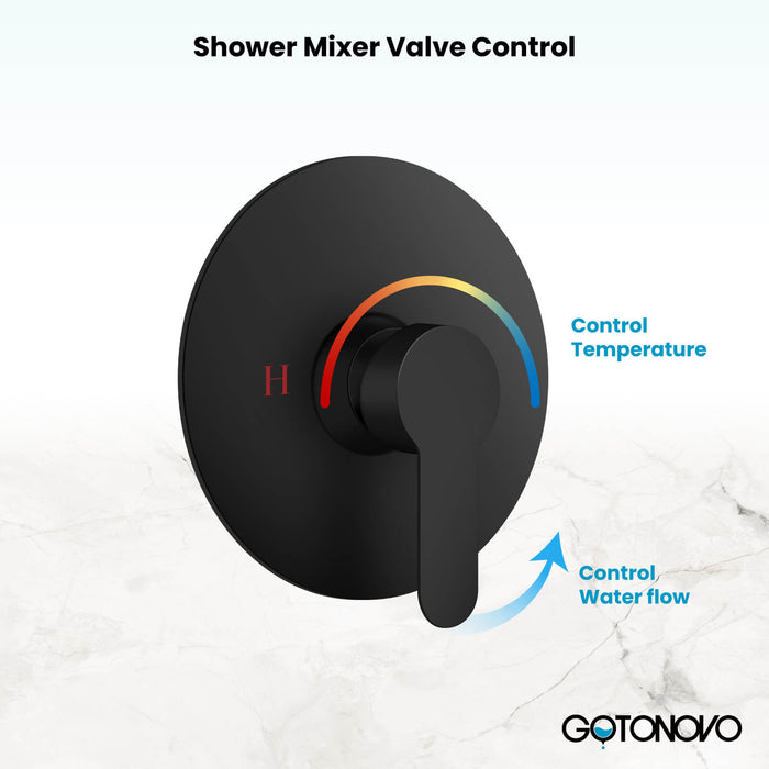 gotonovo Matte Black Shower Faucet Set Complete 8 inch Round Thicken Rain Shower Head Single Function Wall Mounted Shower Trim Kit Pressure Balance Shower System Rough-in Valve and Trim Included