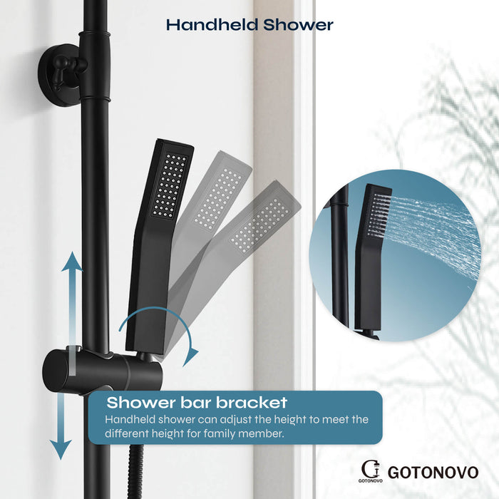 Gotonovo Matzwarte zichtbare douchekraanarmatuurset, 8 inch regendouche, enkele handgreep, drievoudige functie, baduitloop, douchearmatuur, combo-systeemeenheidset 