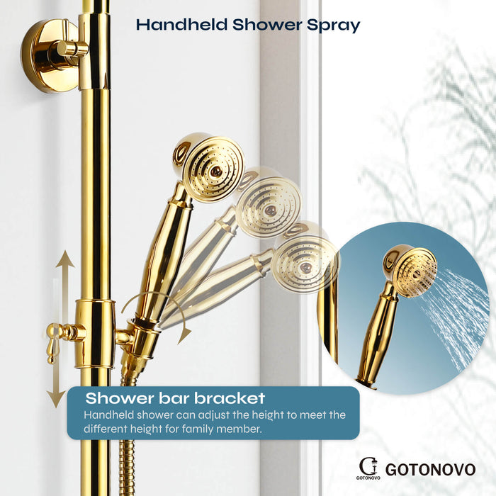 gotonovo Exposed Shower Set 8inch Top Shower Double Knobs cross Handle with Tub Spout Triple Function Shower Fixture System Set