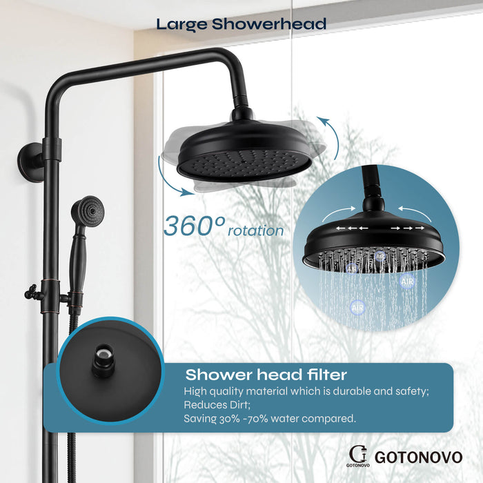gotonovo douchesysteem douchekraan set 8 inch ronde regendouchekop 360 draaibaar met handsproeier wandmontage enkele handgreep 