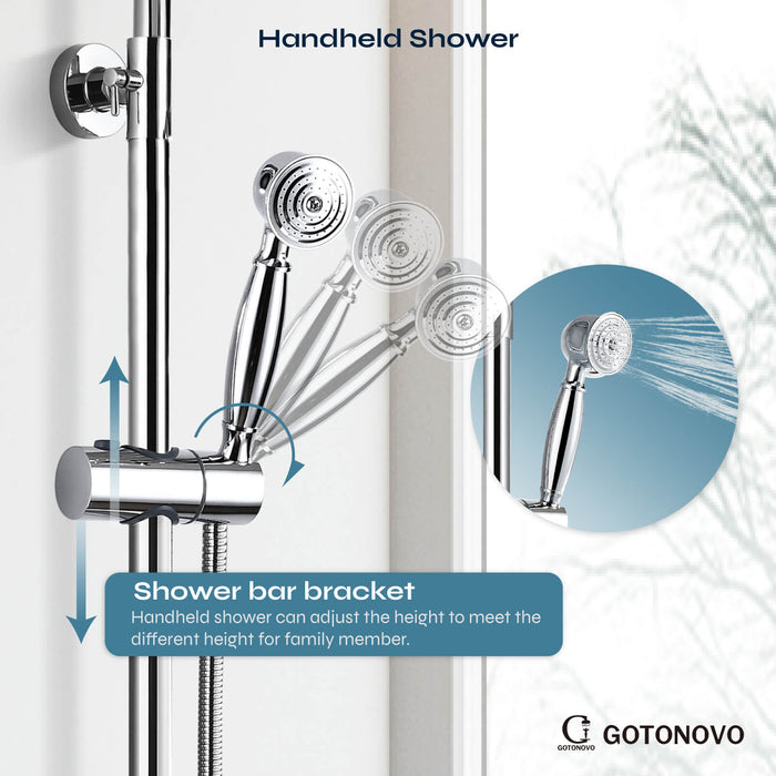 gotonovo douchesysteem douchekraan set 8 inch ronde regendouchekop 360 draaibaar met handsproeier wandmontage enkele handgreep 