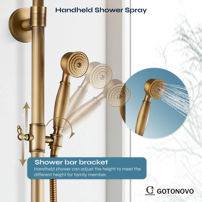 Gotonovo Blootgestelde Douche Armatuur Set 8 inch Regendouche Dubbele Knoppen Kruisgreep Dubbele Functie Douchekraan Combo Set 